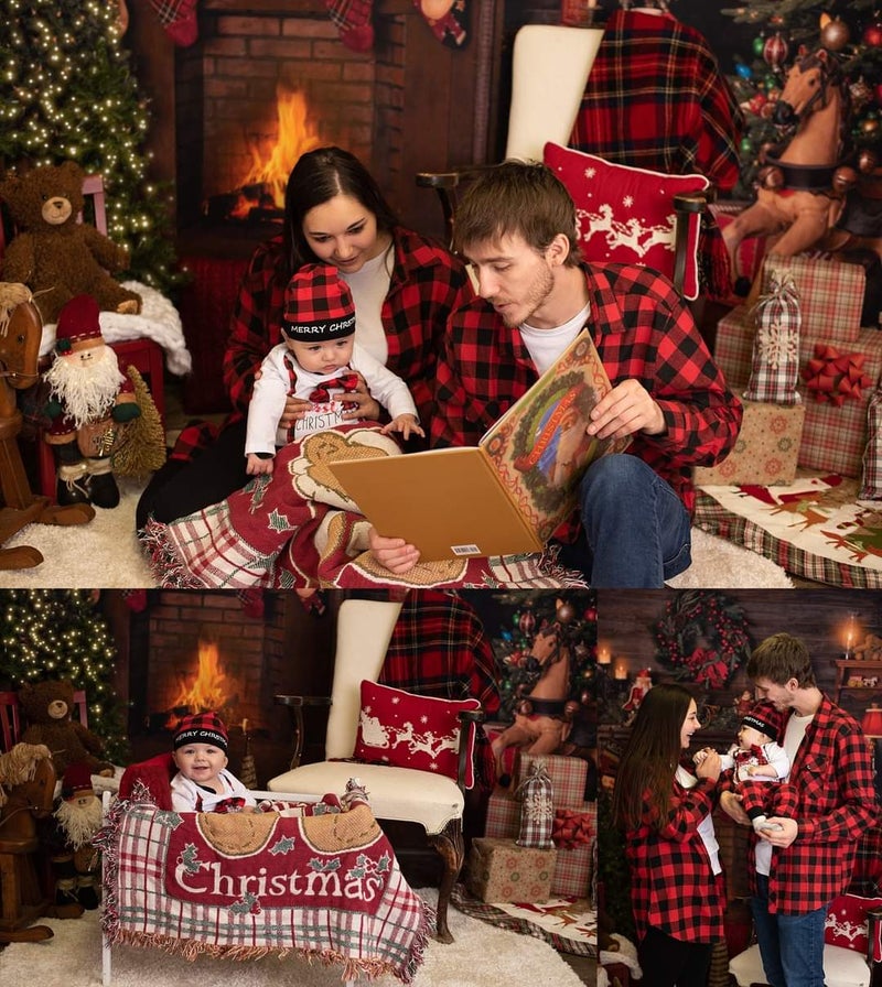 Hubbmx bilison Infant Baby Boy Christmas Outfit My First Christmas Gentleman Romper Red Plaid Pants with Hat Clothes Sets - Image 3